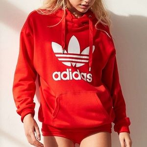 Adidas red trefoil hoodie
